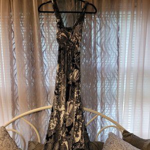 BCX Long Black and White Halter Paisley Maxi Dress size S